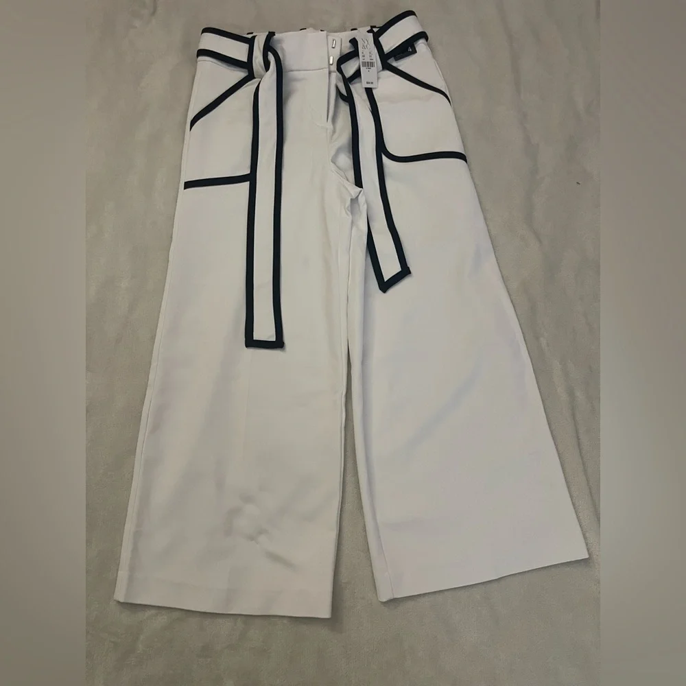 New York & Company White Wide-Leg Pants with Black Accents - Picture 1 of 6
